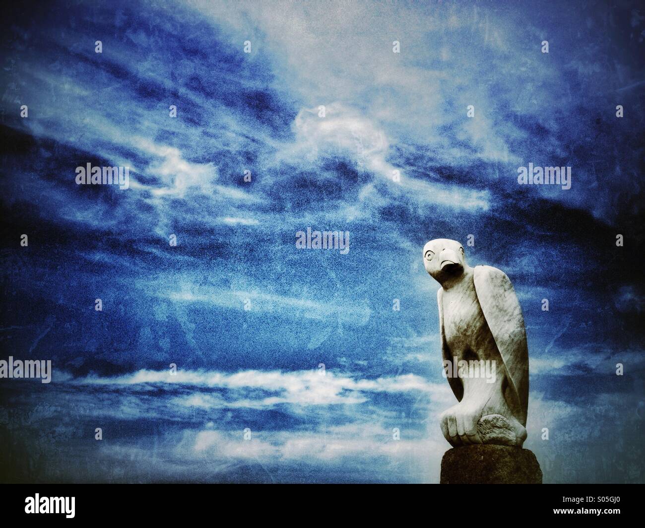 Sculpture of eagle on Stone Jetty at Morecambe ( part of Tern project) - Smartphone Captured Stock Image