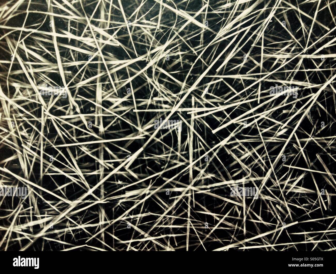 close-up abstract random angular texture of black and white fibreglass Stock Photo