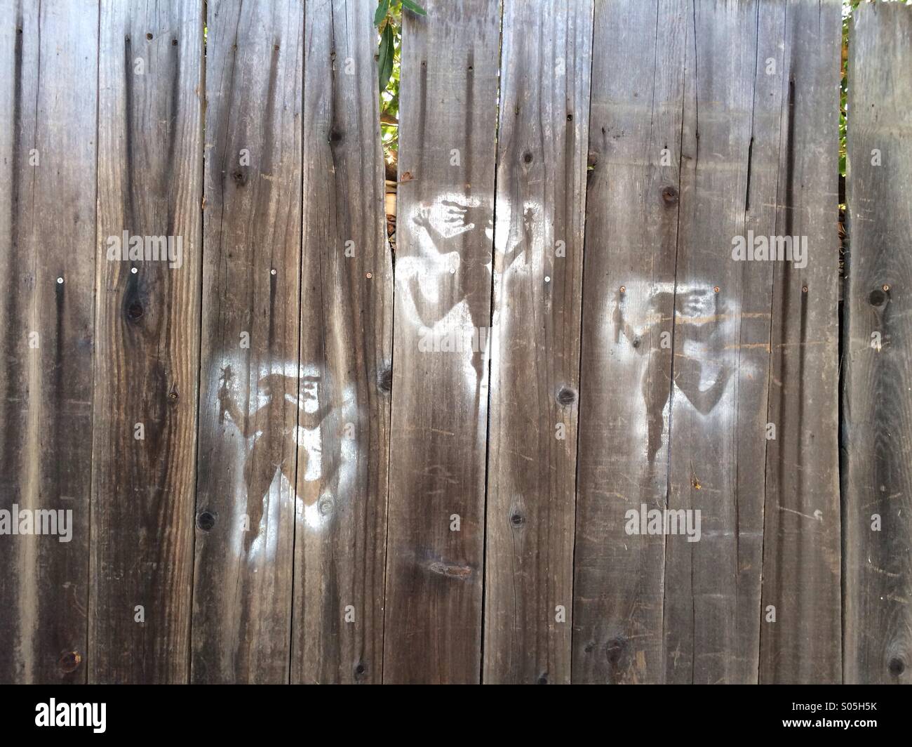 Wood fence with stenciled dancing ladies - Smartphone Captured Stock Image