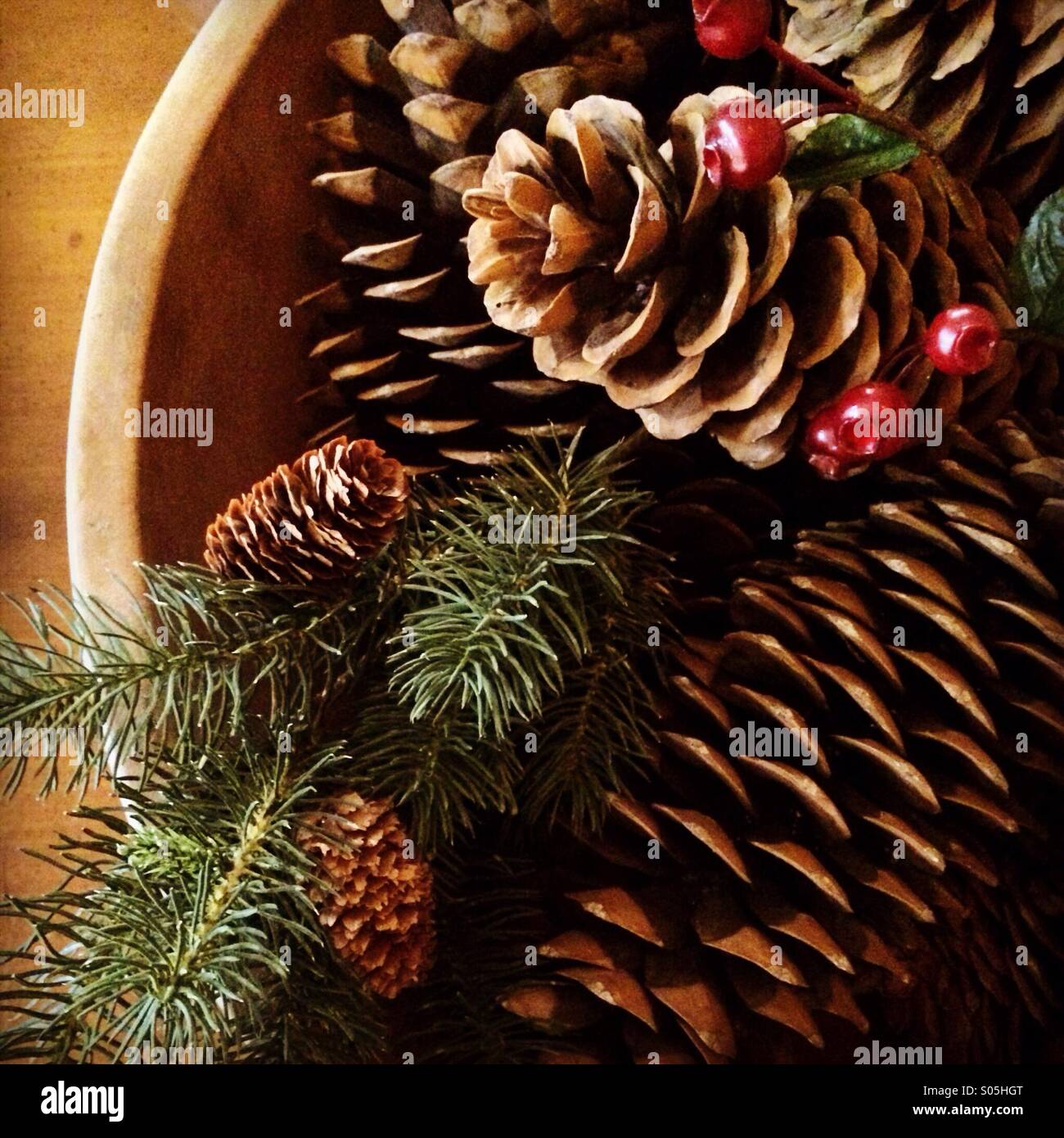 Holiday pine cone decoration - Smartphone Captured Stock Image
