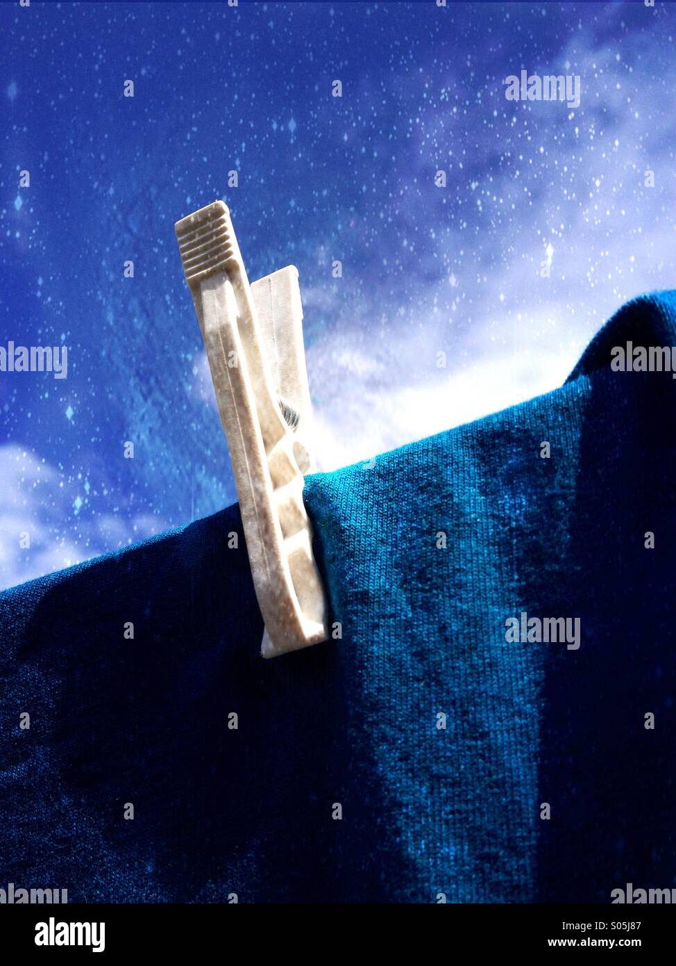 Close up of a peg on a washing line Stock Photo