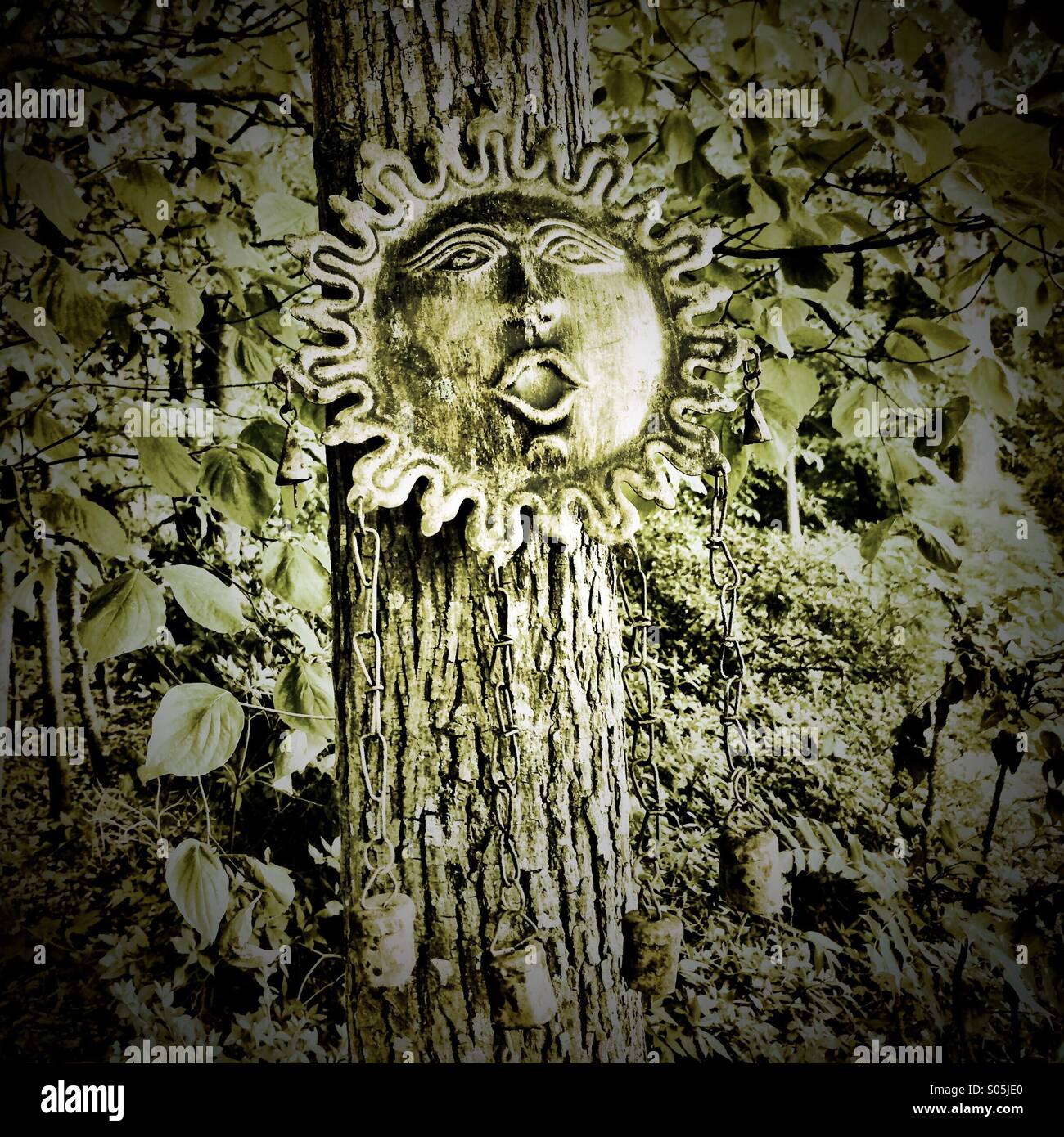 A sun symbol hanging on a tree. - Smartphone Captured Stock Image