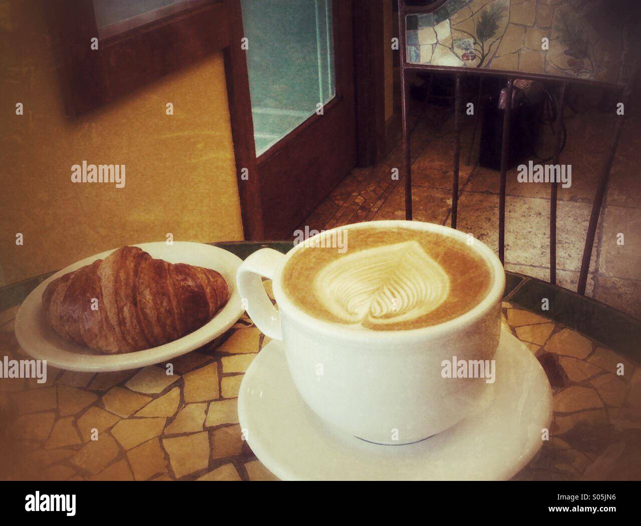 latte and croissant - Smartphone Captured Stock Image