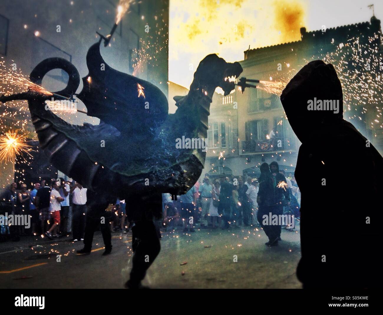 Correfoc, fireworks, Les Santes, Mataró. Barcelona. Fire games in ...