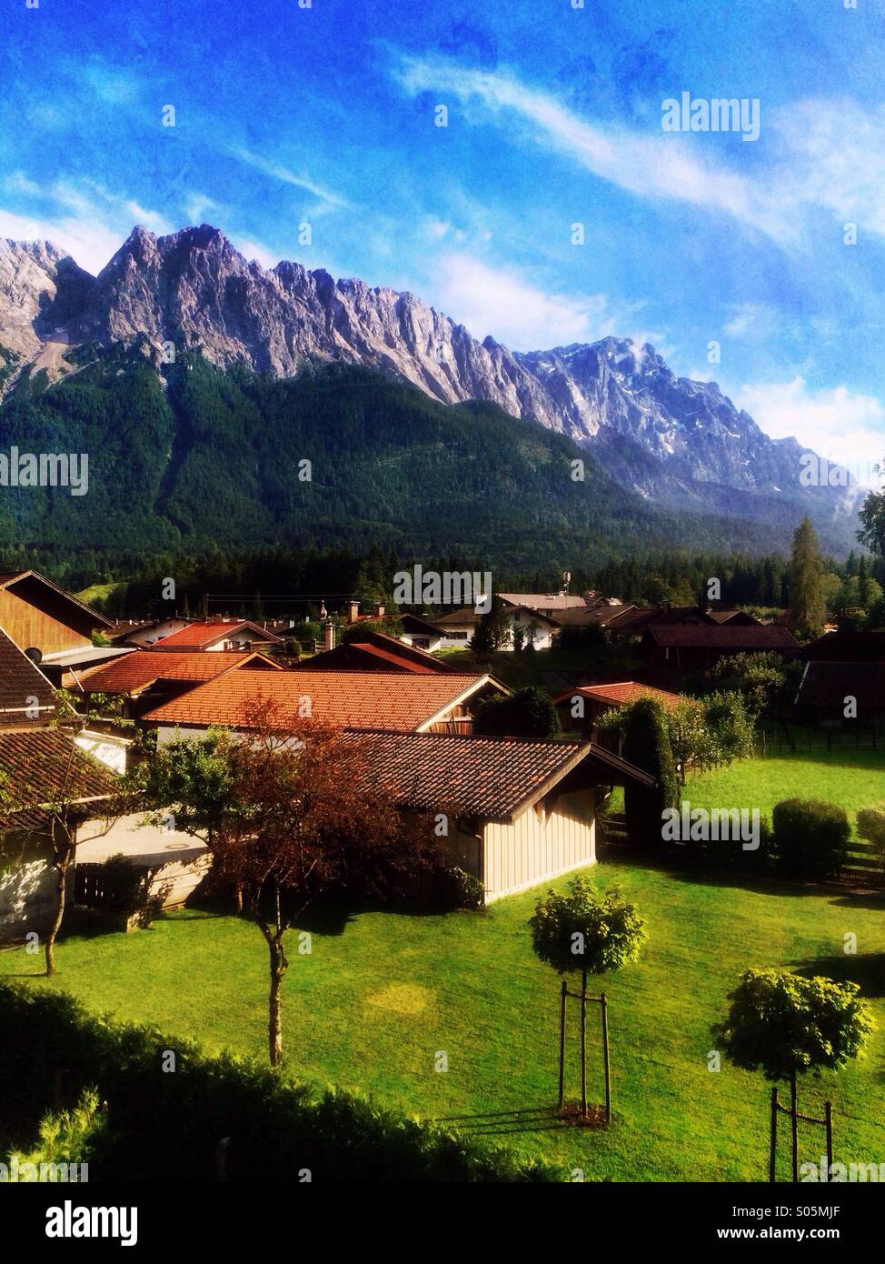View to Zugspitze and Wetterstein Range - Smartphone Captured Stock Image