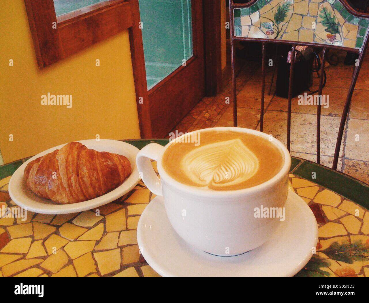 Latte and croissant - Smartphone Captured Stock Image