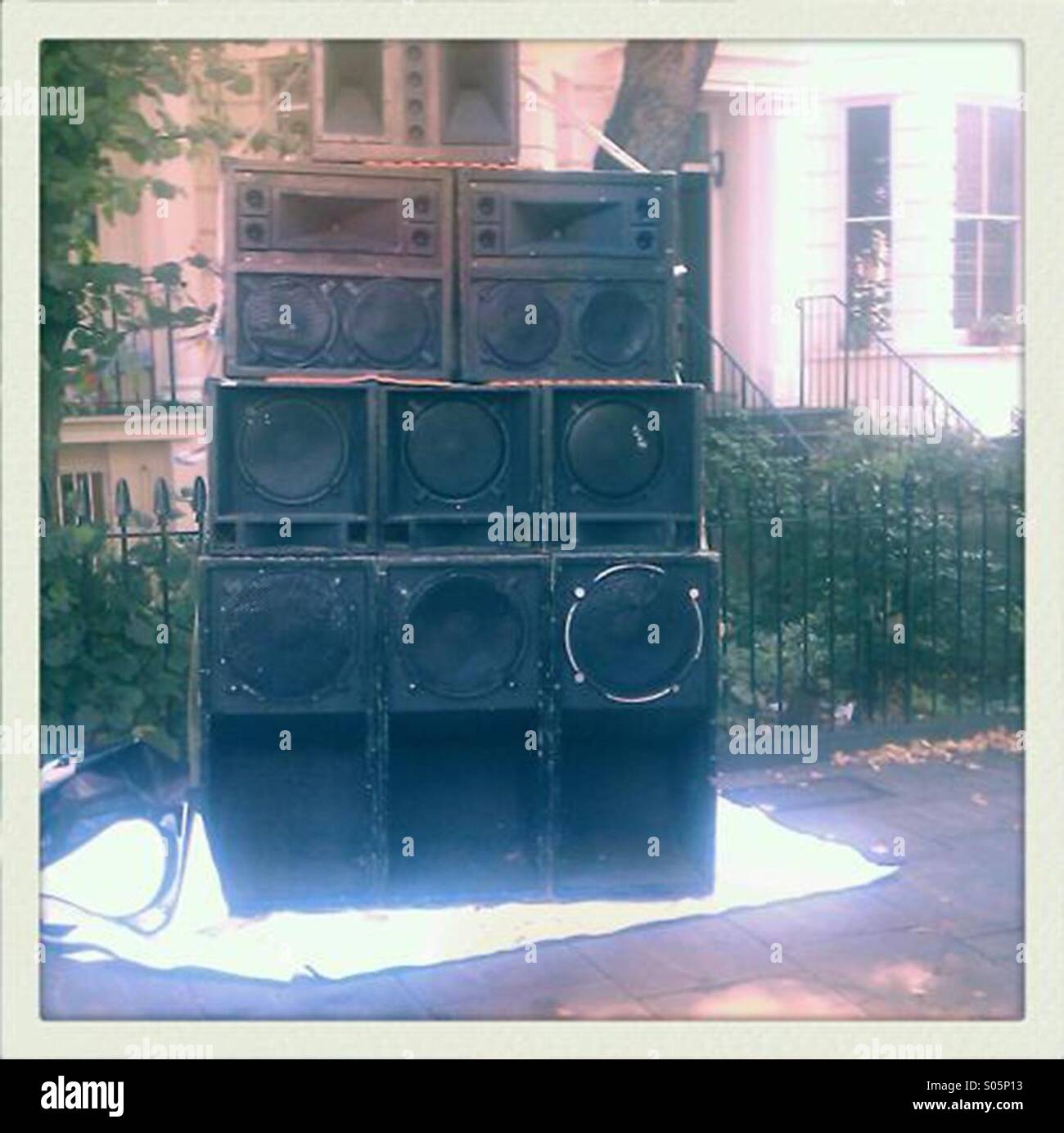 Speaker stack at Notting Hill Carnival, London, England - Smartphone Captured Stock Image