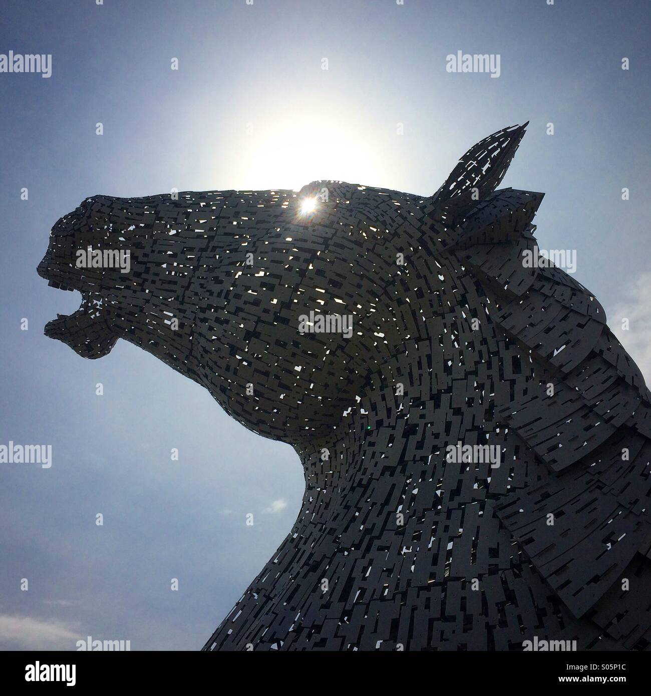Kelpie statue eyes the sun. - Smartphone Captured Stock Image