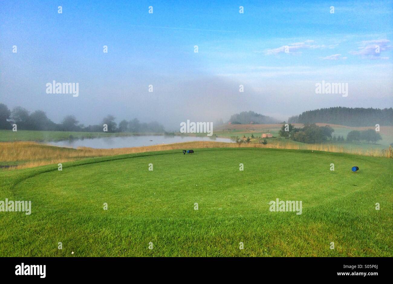 On the golf course in the morning mist - Smartphone Captured Stock Image