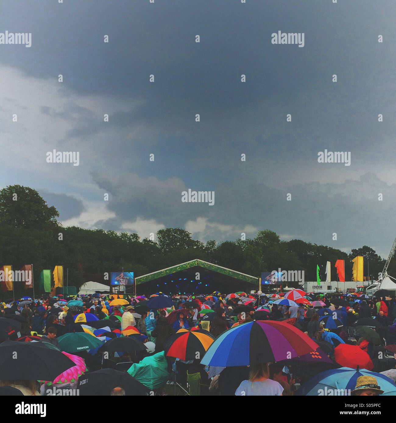 Rain at Cambridge Folk Festival - Smartphone Captured Stock Image