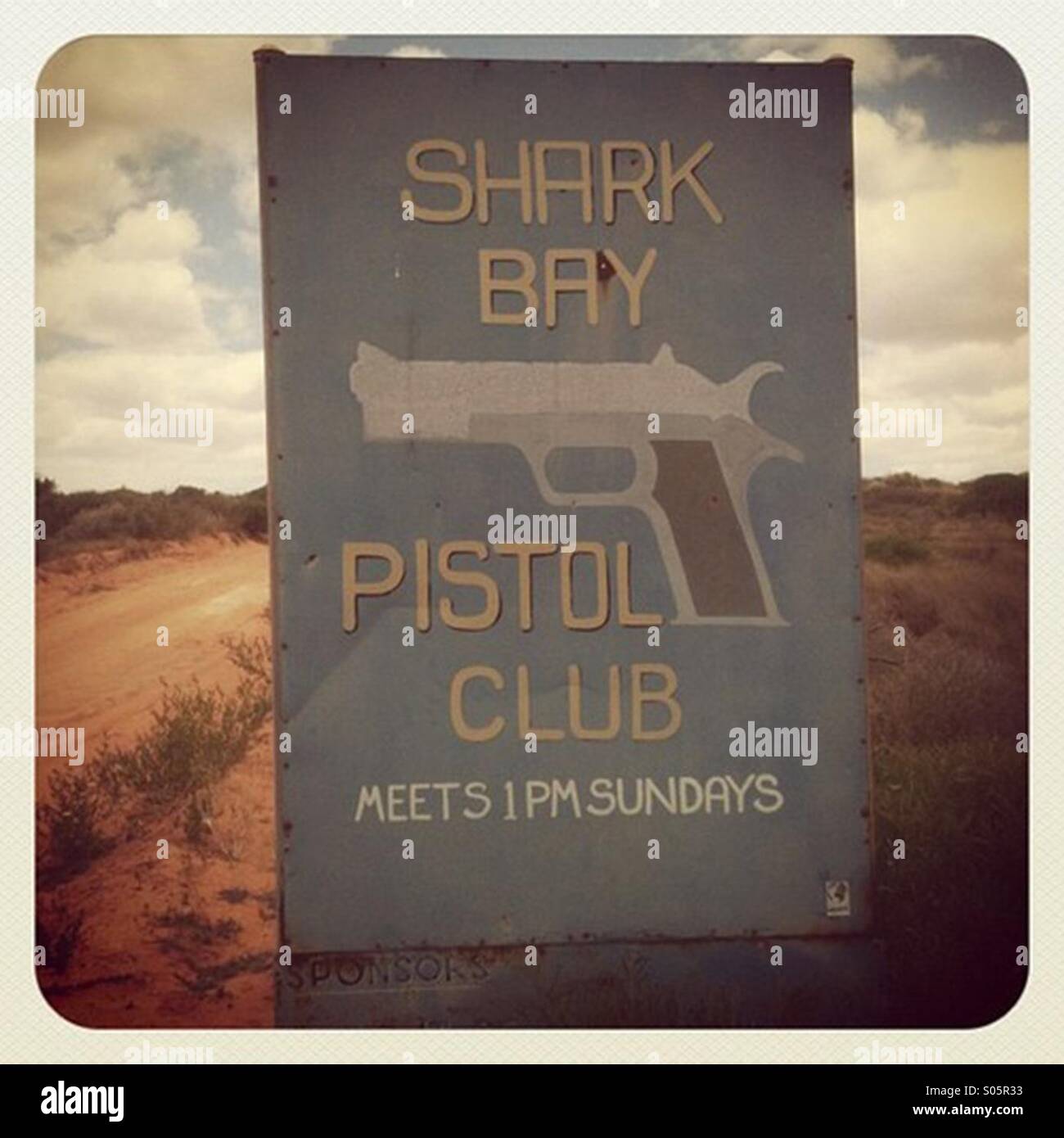 Sign for the Shark Bay pistol club in Western Australia - Smartphone Captured Stock Image