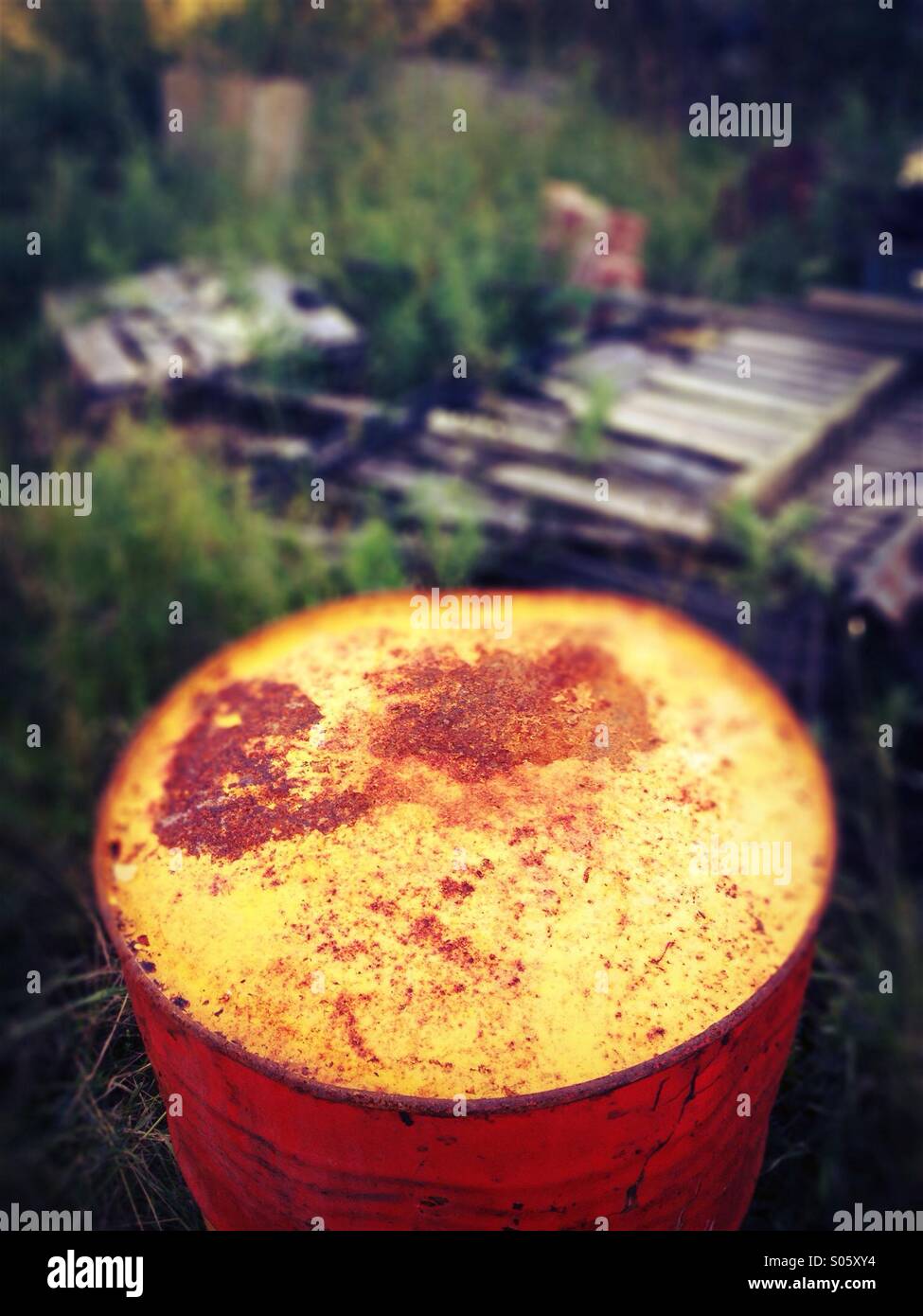 Old oil drum in junk yard - Smartphone Captured Stock Image