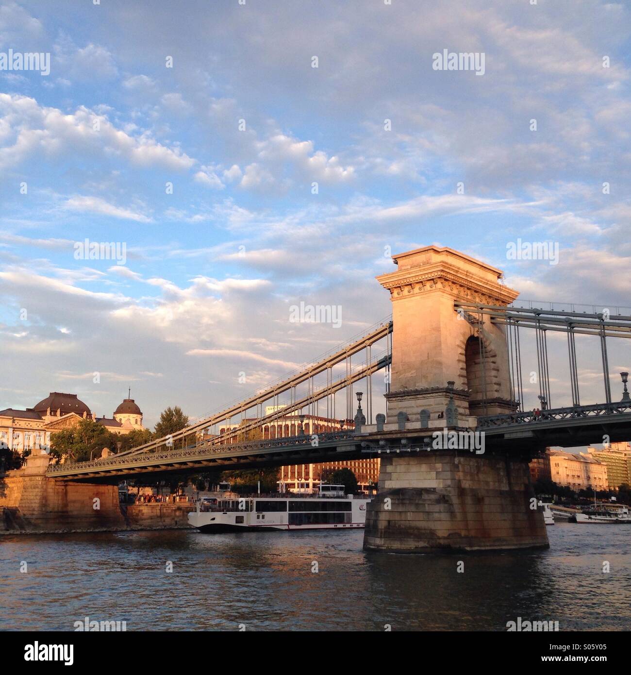 Chain bridge at sunset Budapest Hungary - Smartphone Captured Stock Image