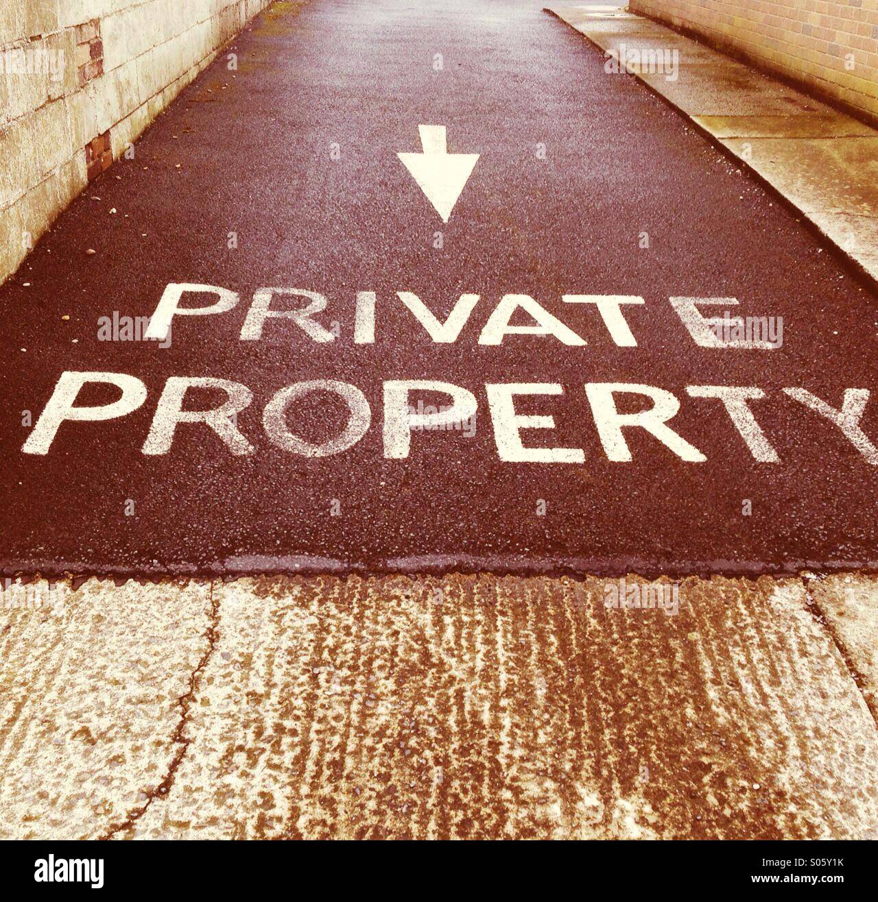 'Private Property' notice written on a driveway Stock Photo Alamy