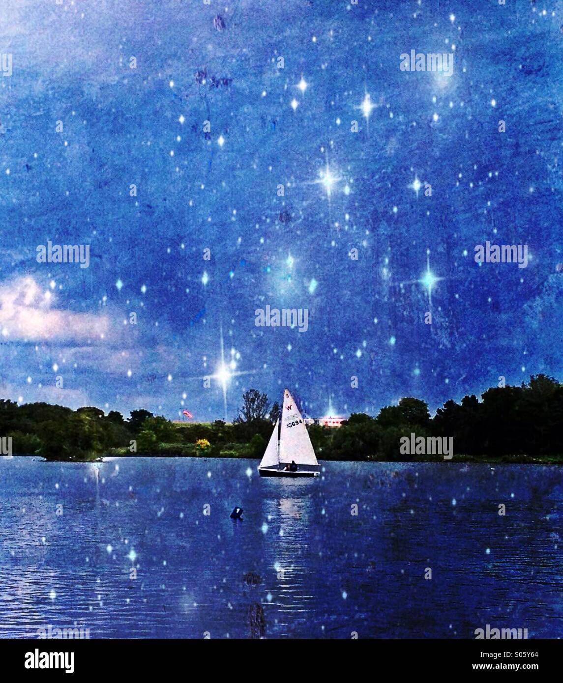 Yacht on a boating lake Stock Photo - Alamy