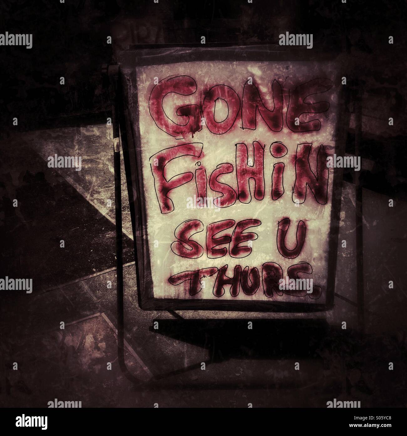 Gone fishing sign. Stock Photo