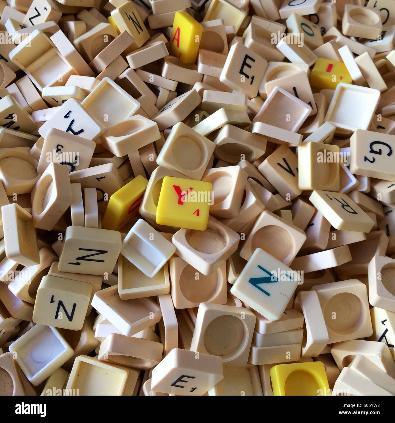 Scrabble letters in a pile Stock Photo