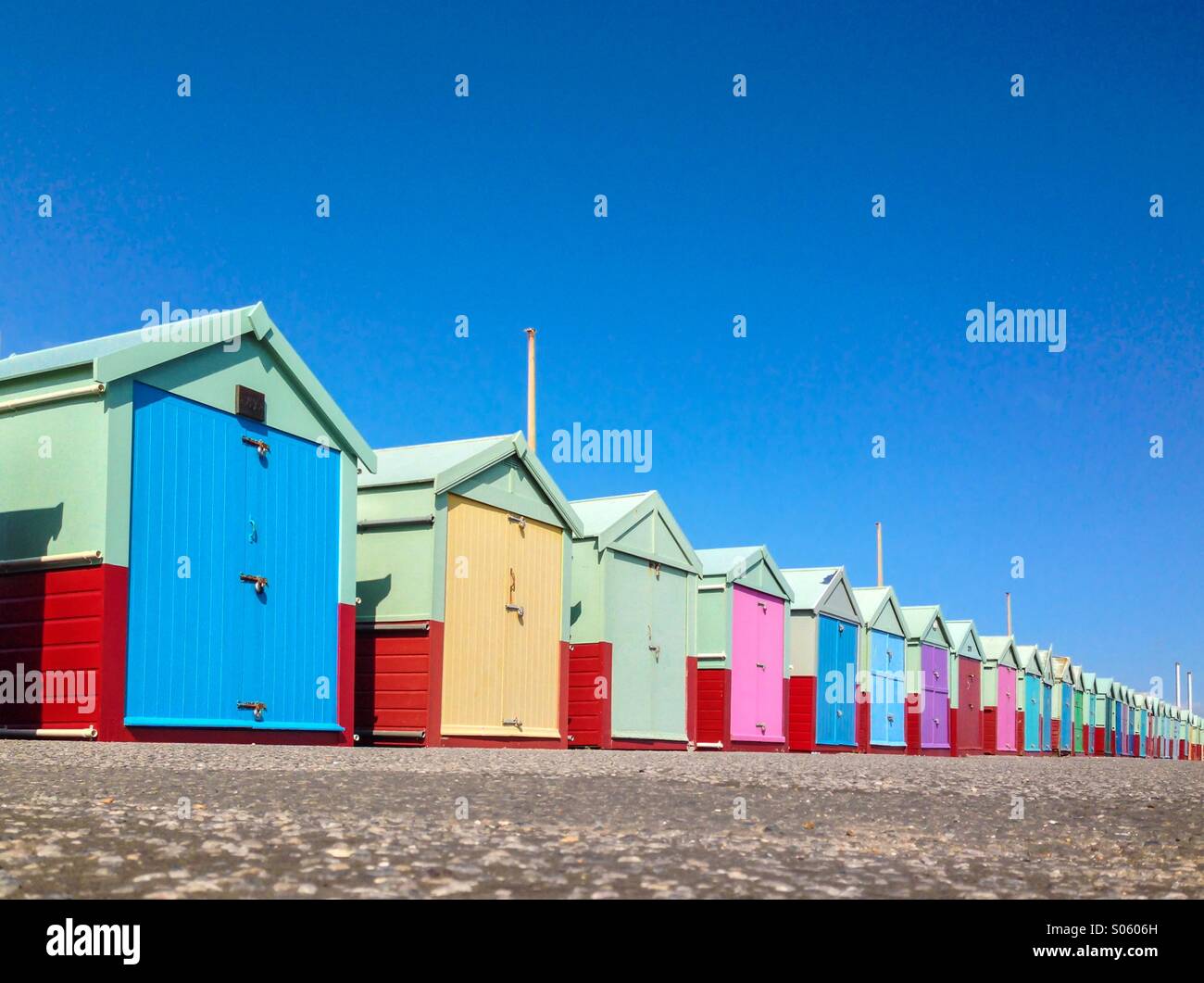 Row of colourful beach huts - Smartphone Captured Stock Image