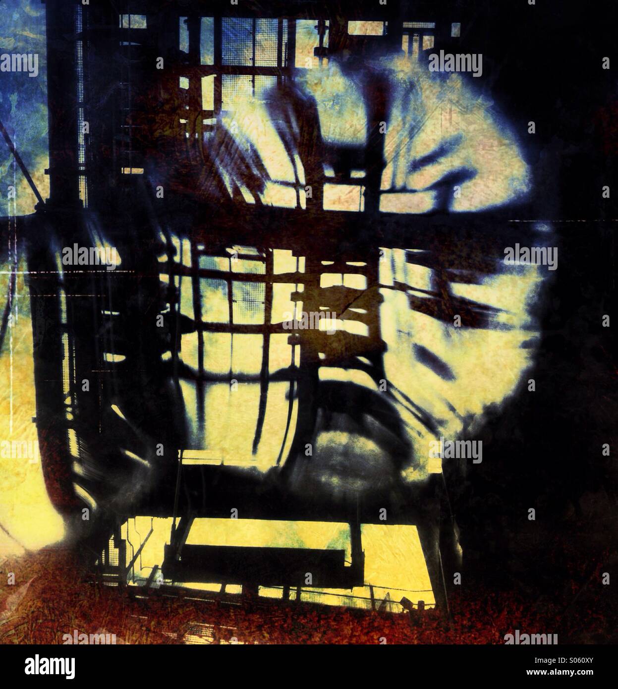 Structure of Anderton boat lift distorted by rain drop - Smartphone Captured Stock Image