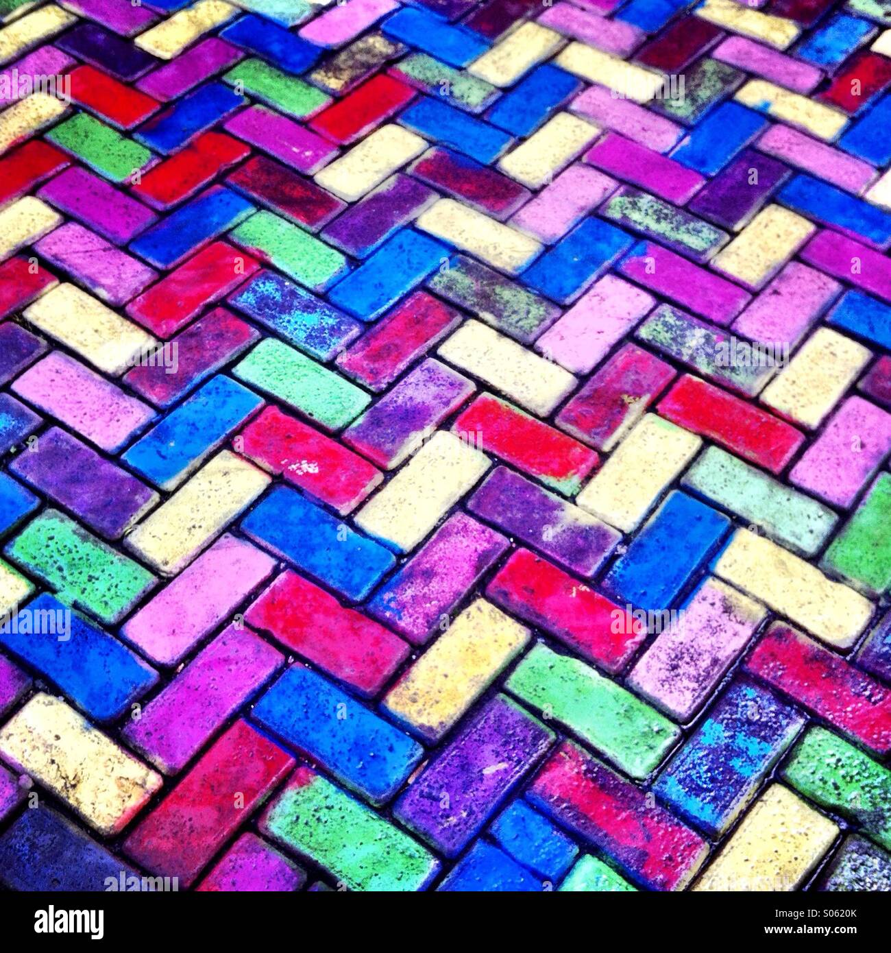 A colorful brick sidewalk. Amsterdam Netherlands Europe. Stock Photo