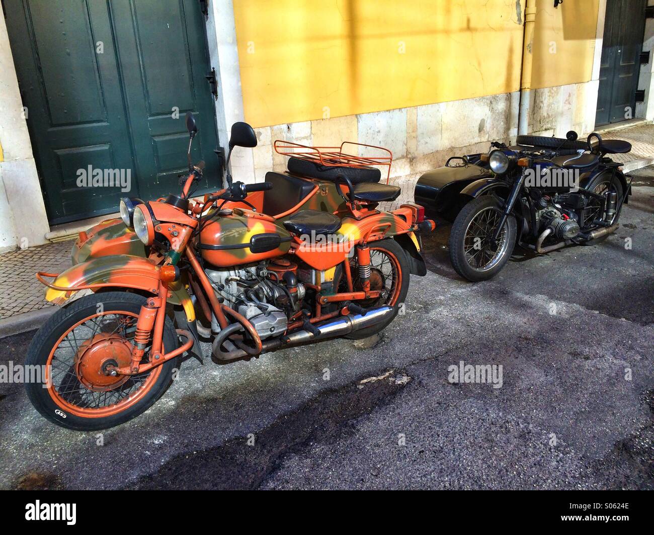 Two historic motorcycles with sidecar - Smartphone Captured Stock Image