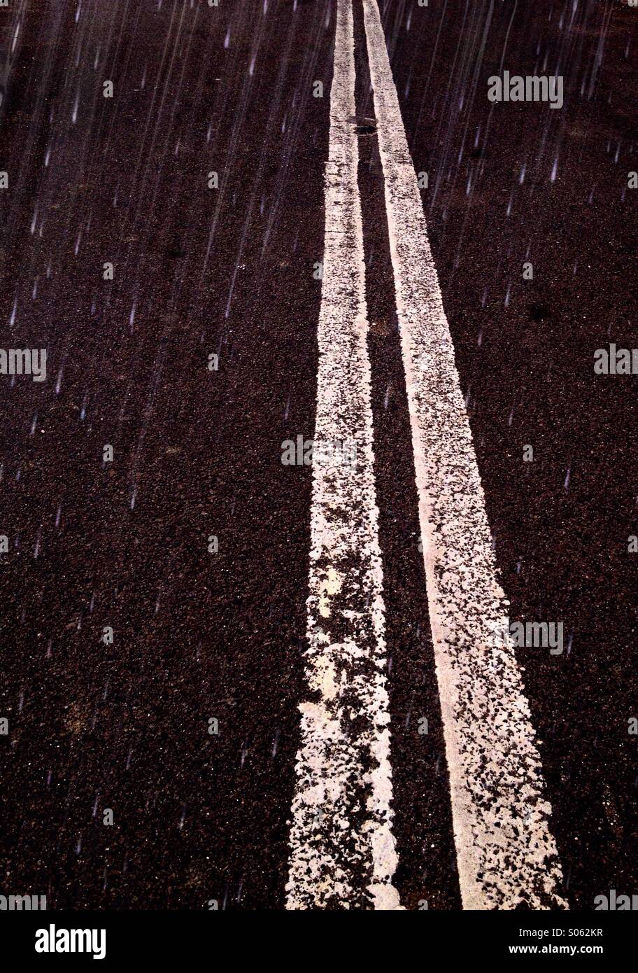 Double white lines on road - Smartphone Captured Stock Image