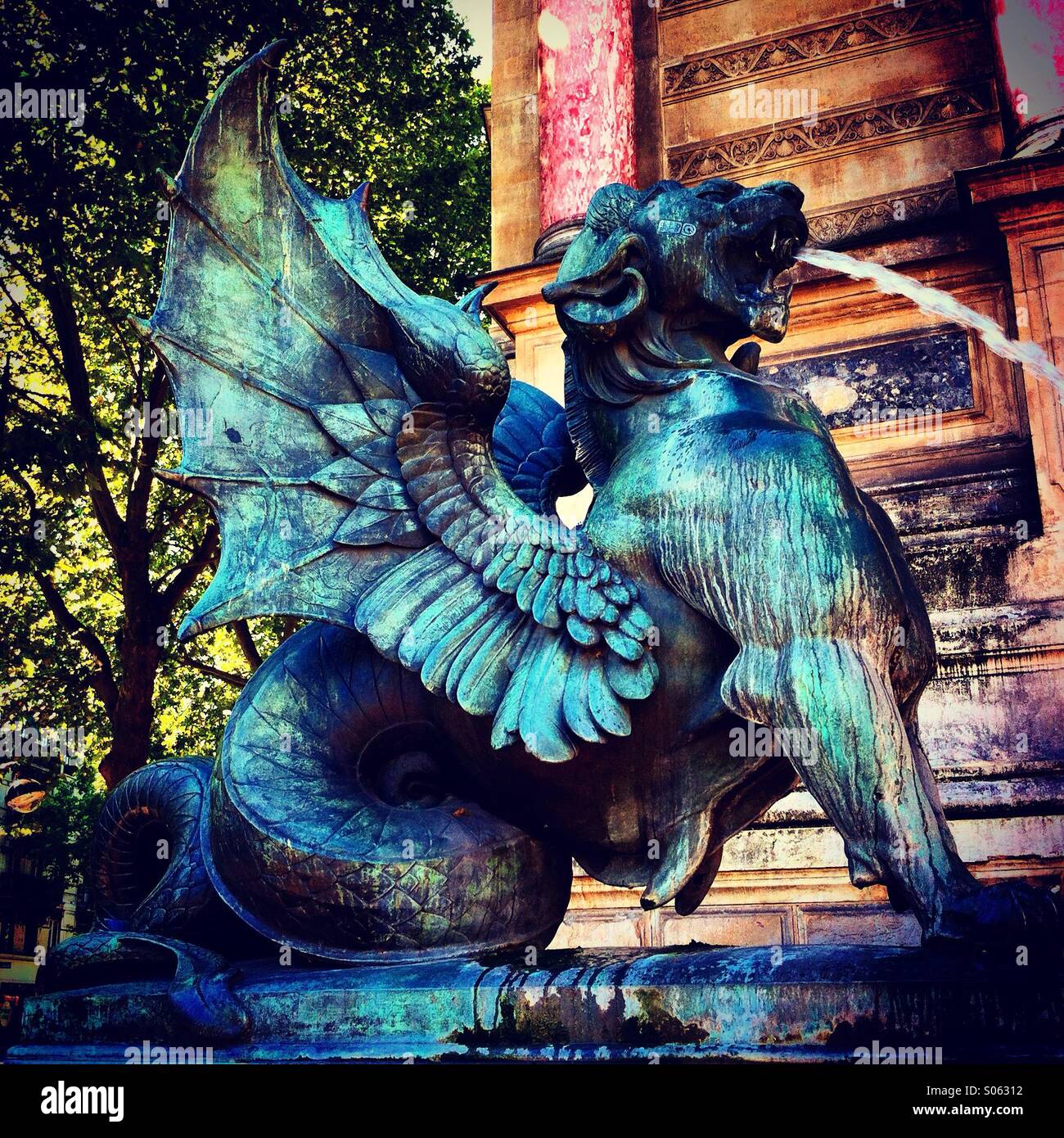 It's a photo of a detail of a fountain in the latin area in saint michel in Paris, France. - Smartphone Captured Stock Image