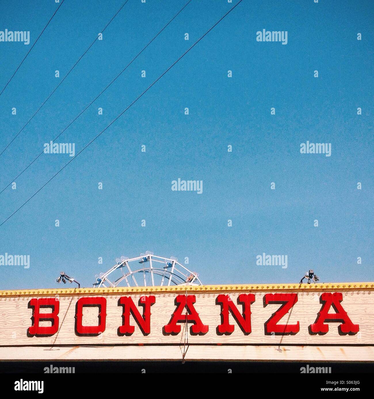 Old timey shooting gallery, the Bonanza, at an amusement park in Portland, OR, Oaks Park. Stock Photo