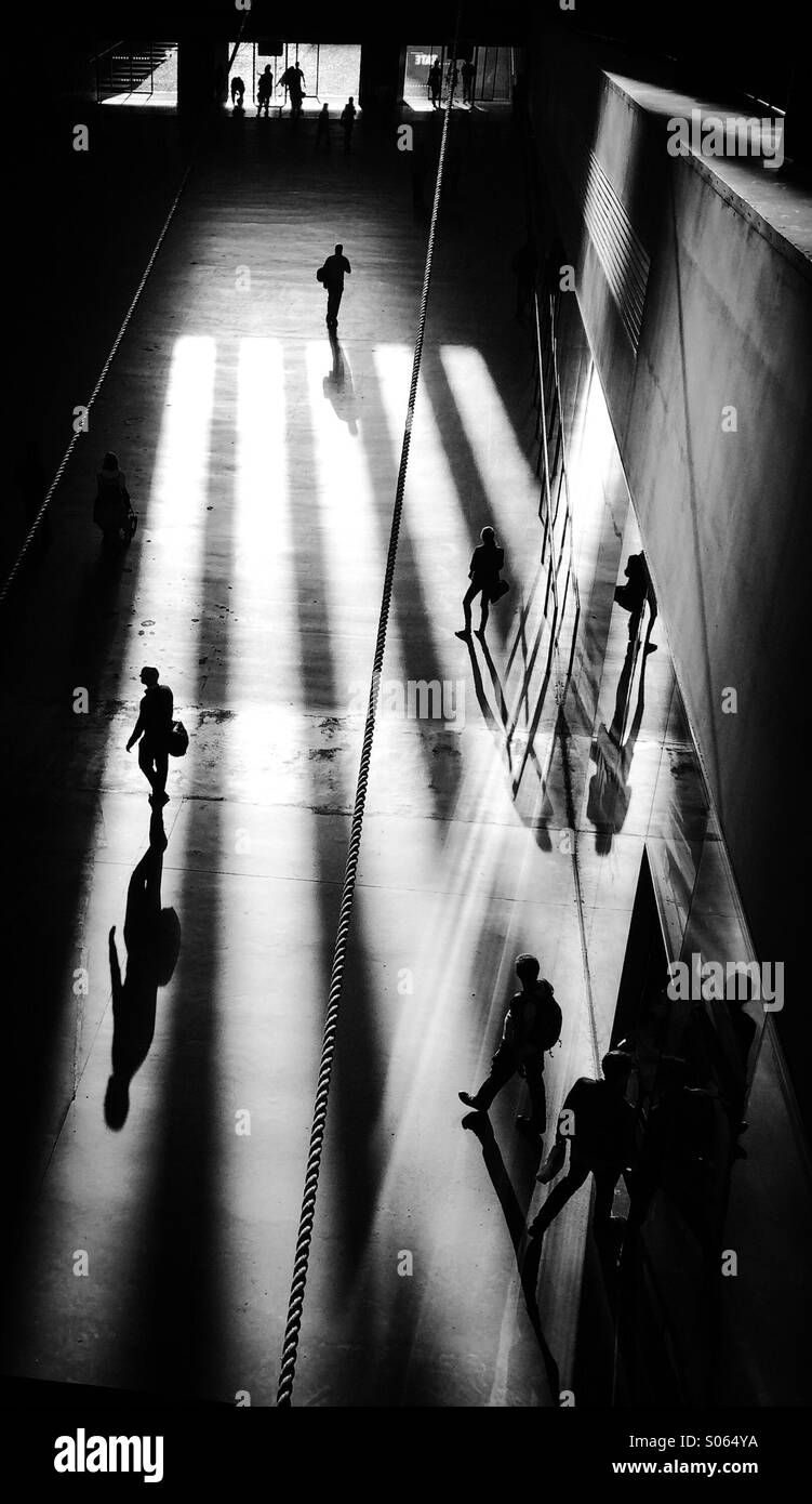 Silhouettes and Shadows,  view of Turbine Hall from above, Tate Modern, Art Gallery, London, England. Stock Photo