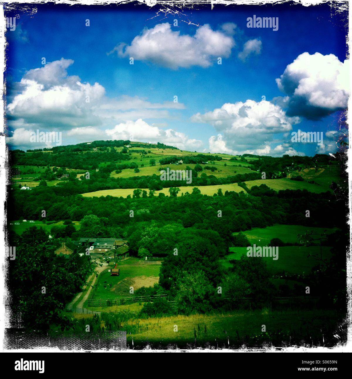 Cheshire / Derbyshire border countryside near Disley.  From Peak Forest canal. - Smartphone Captured Stock Image