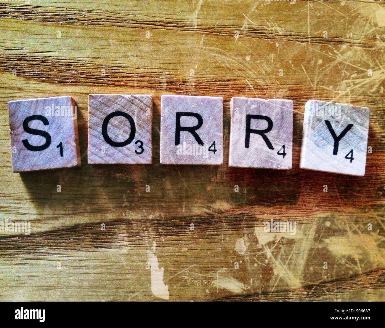 Letters spelling the word sorry - Smartphone Captured Stock Image