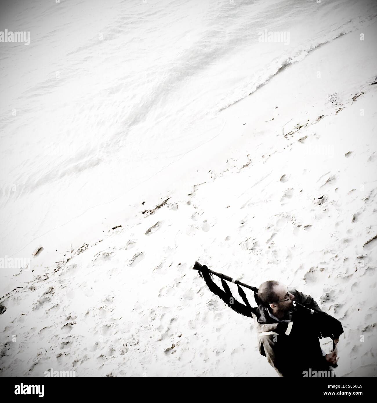 Lonely bagpiper - Smartphone Captured Stock Image