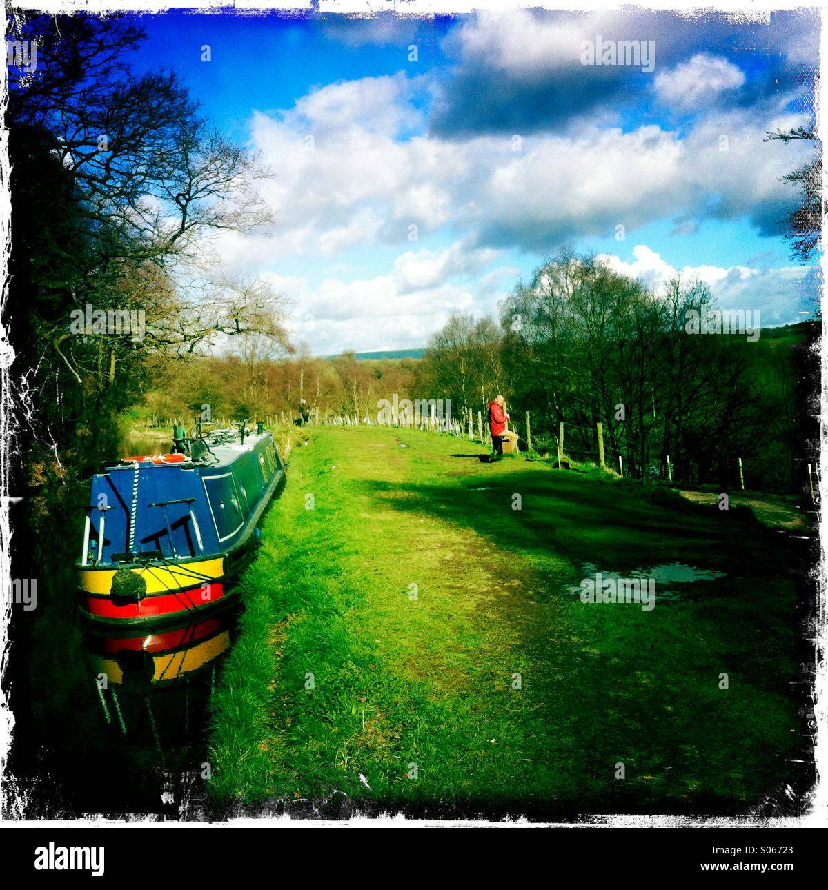 Narrowboat on Caldon canal near Leek, North Staffordshire, England Stock Photo