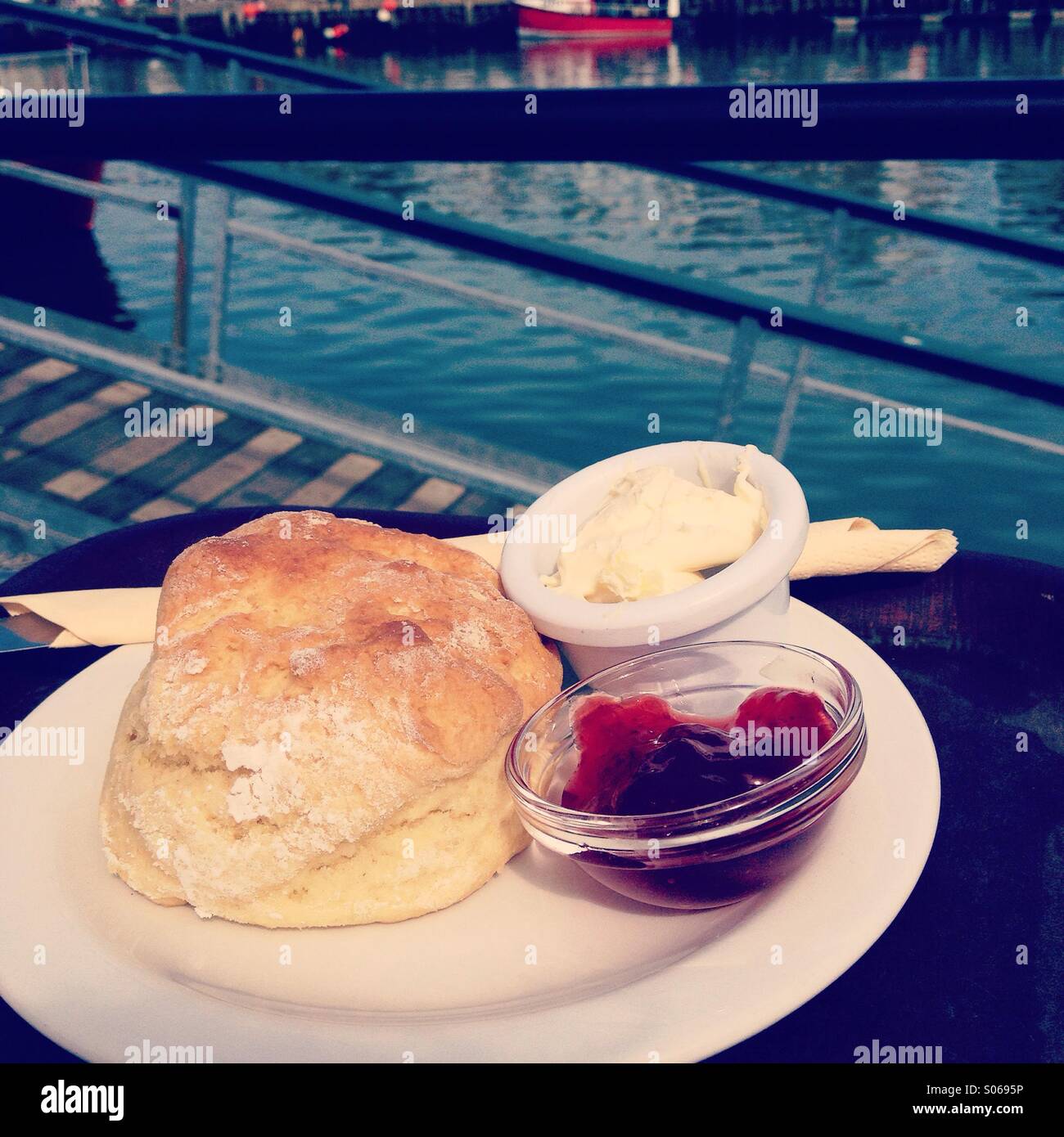 Cream Tea with Scones at Weymouth Harbour in Dorset Stock Photo Alamy