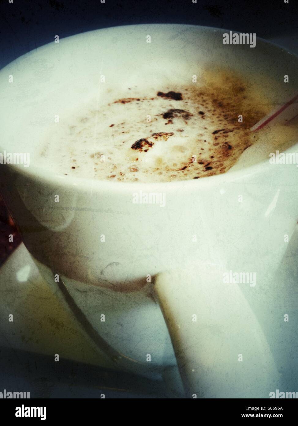 Cup of Cappuccino. Retro styled postprocessing. - Smartphone Captured Stock Image