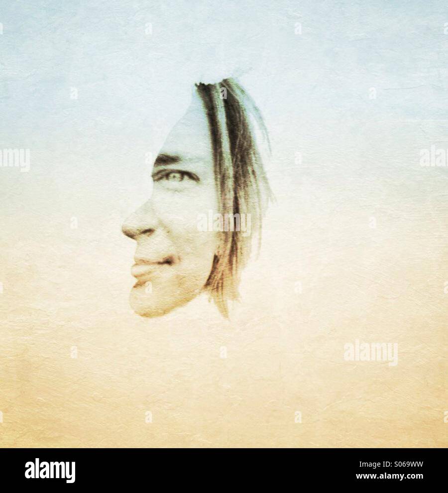 Double exposure: female face - Smartphone Captured Stock Image