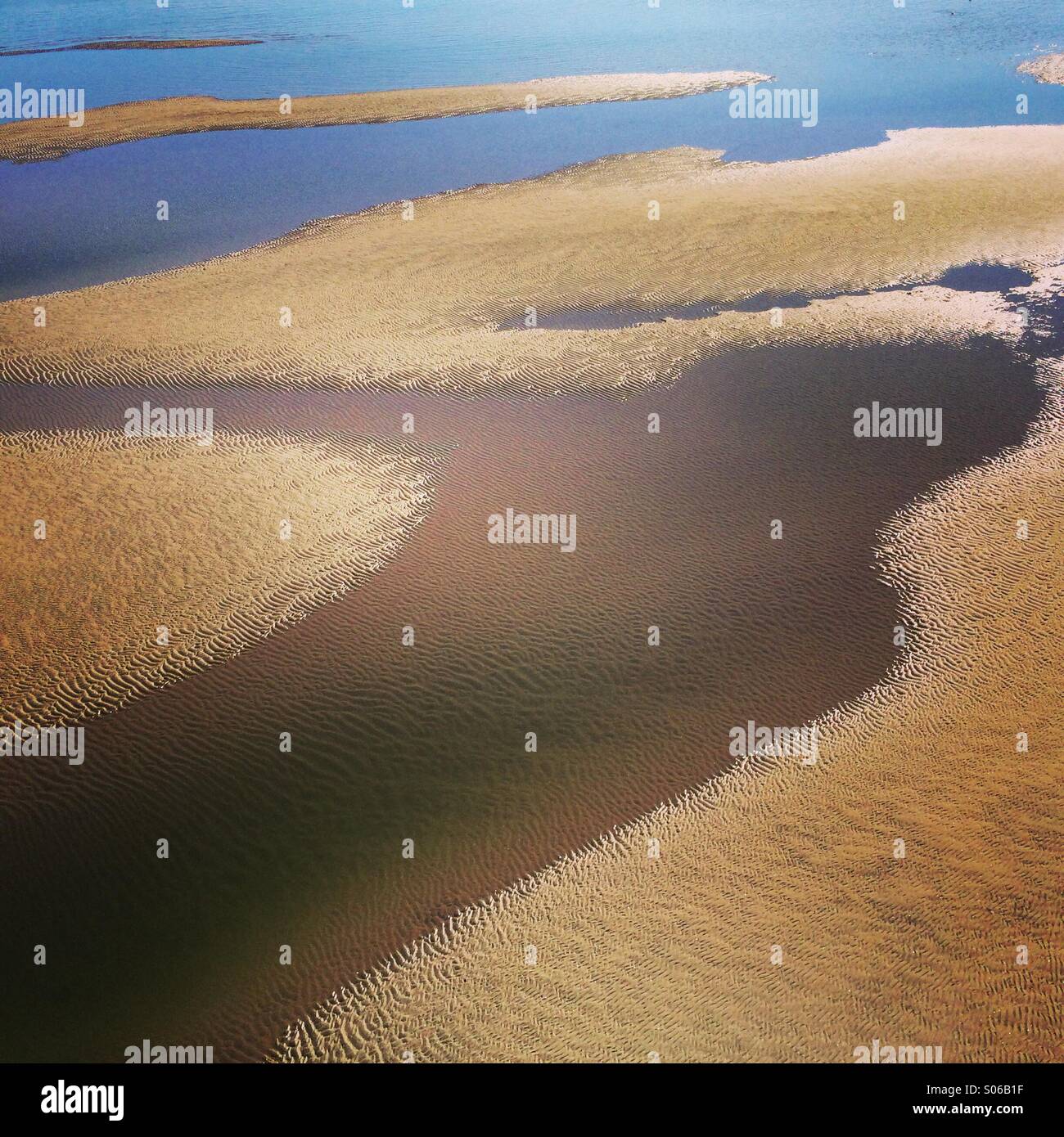 Sand bars from Astoria Bridge, Columbia River mouth, Astoria, Oregon - Smartphone Captured Stock Image