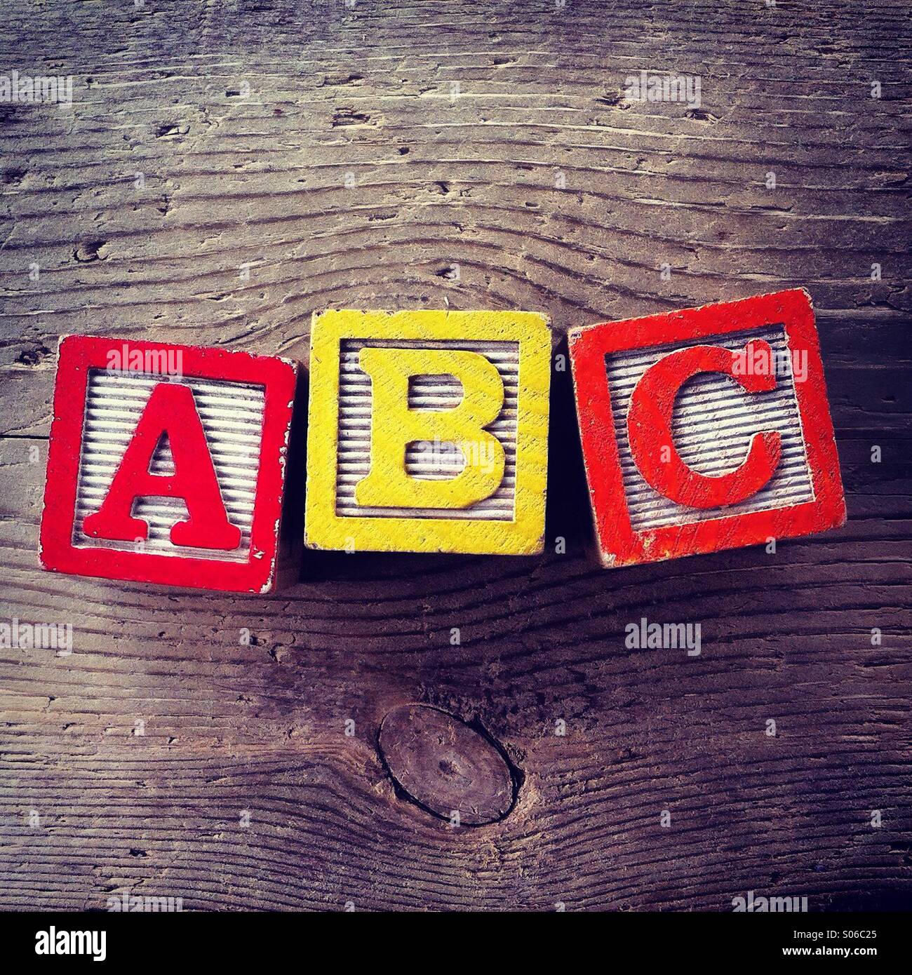 It's a photo of Woodblocks toy games with alphabet letters on them wich combine together to form ABC - Smartphone Captured Stock Image