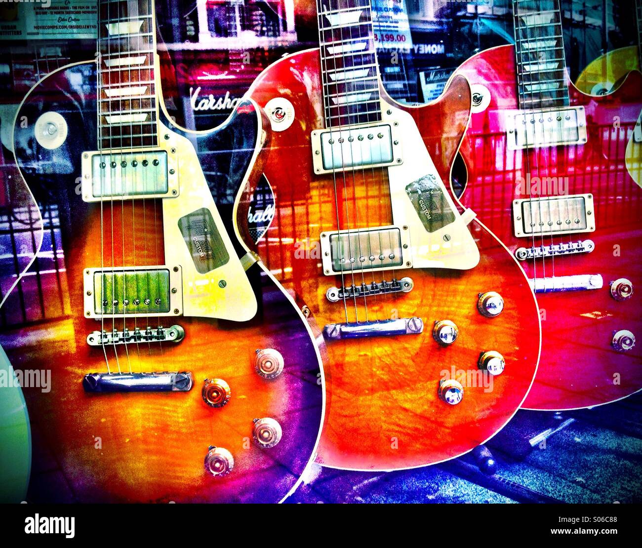 Les Paul Guitars in a shop window Stock Photo