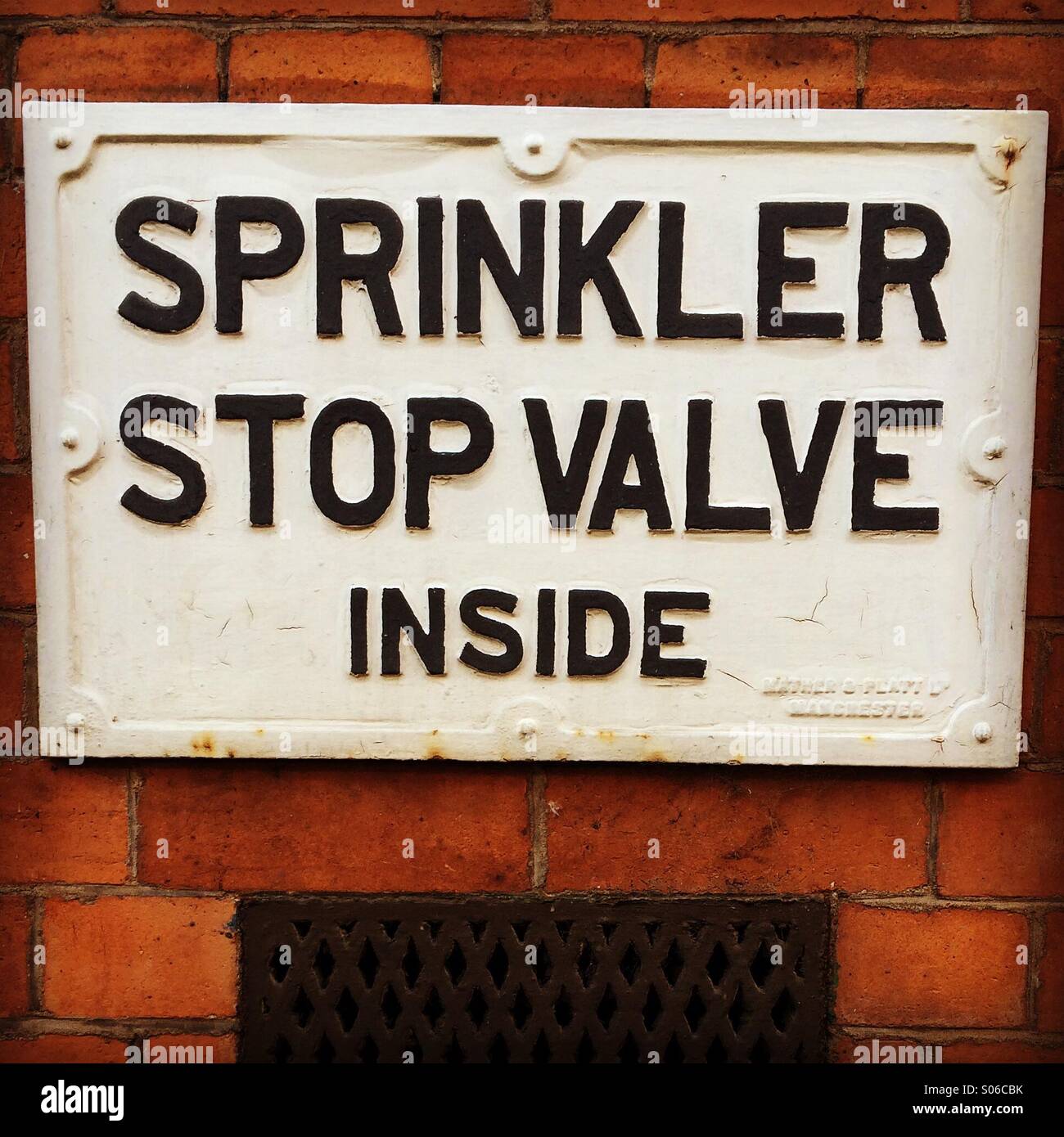 Sprinkler Stop Valve Inside sign. - Smartphone Captured Stock Image