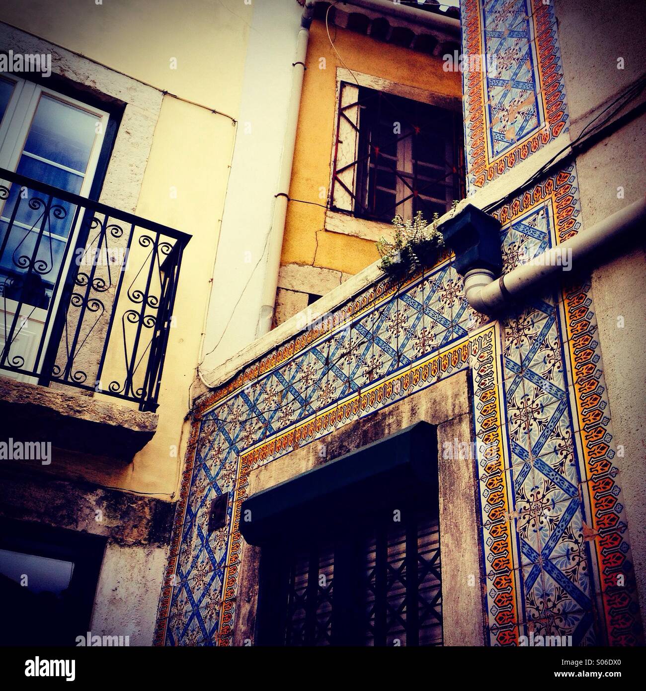 Ceramics on wall in Lissabon, Portugal. Detail. - Smartphone Captured Stock Image