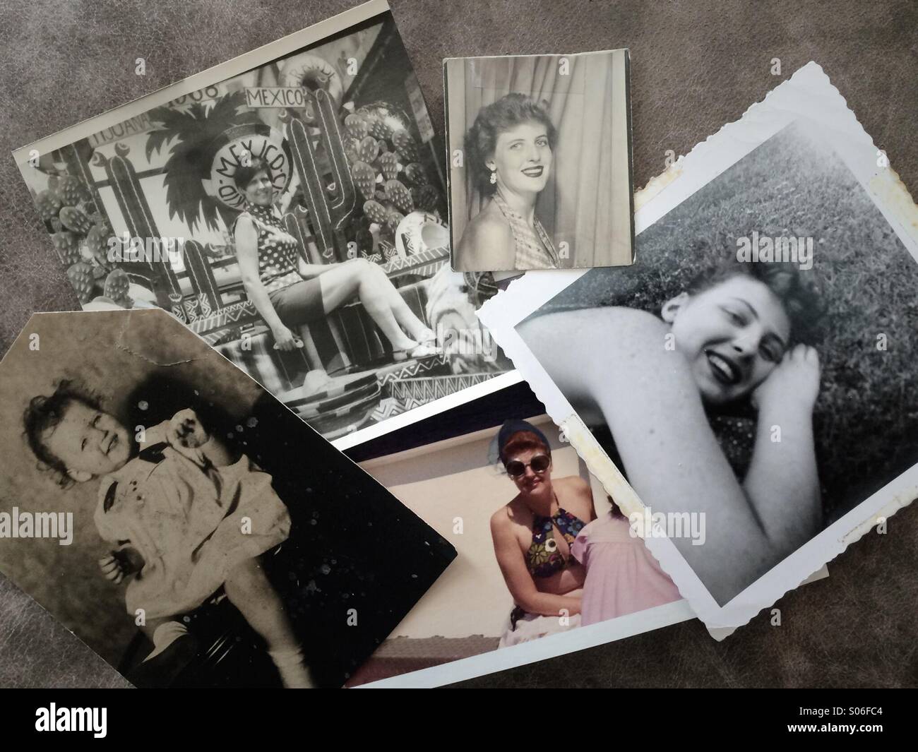 Old photos from a woman's life through the years - Smartphone Captured Stock Image