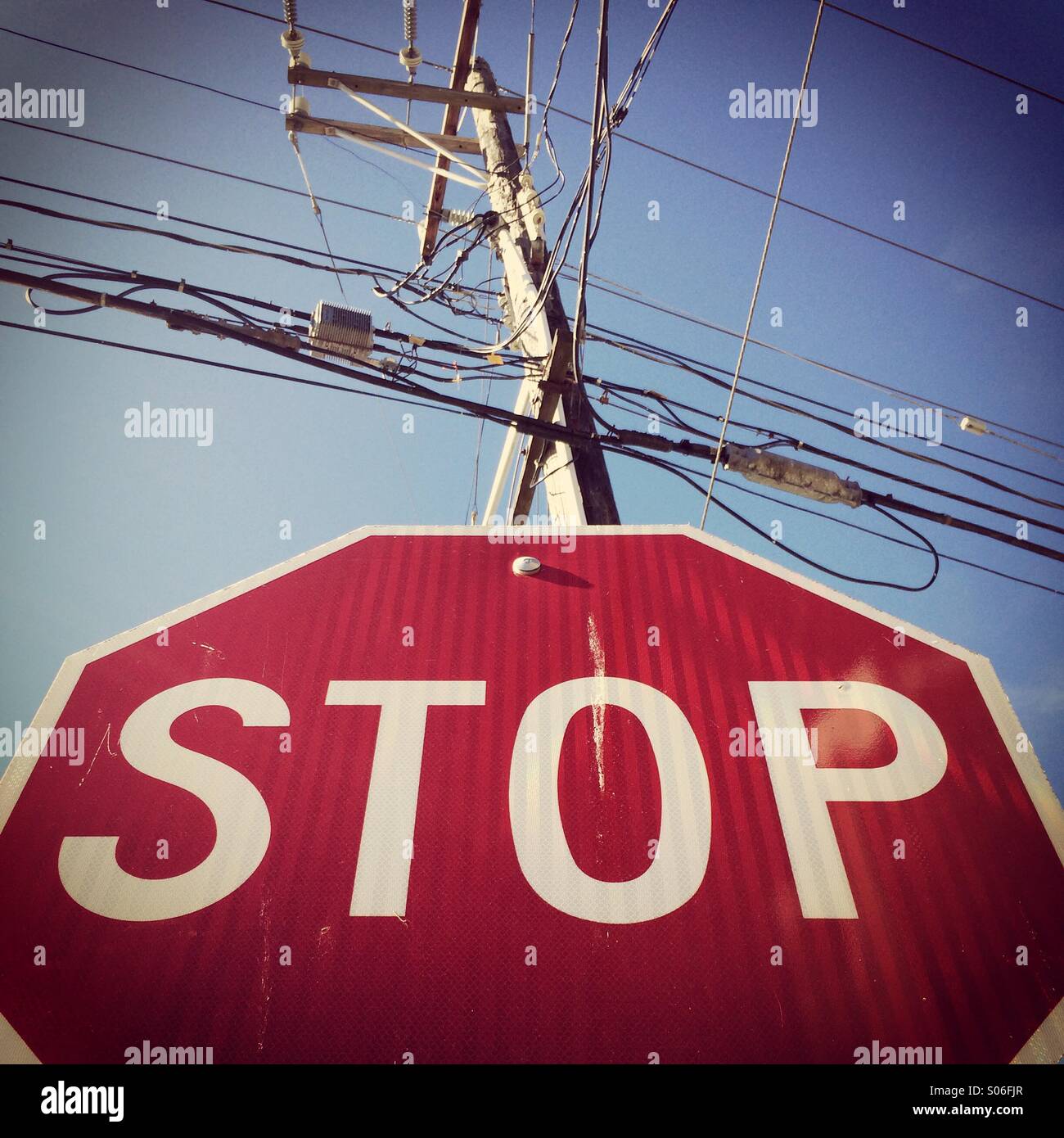 Stop Sign and wires, Seattle, Washington - Smartphone Captured Stock Image