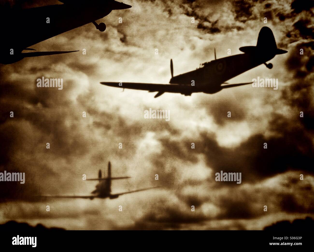 Spitfires flying in formation (composite image) - Smartphone Captured Stock Image