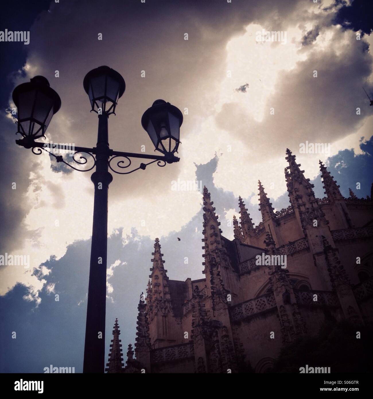 Traditional street light outside Segovia cathedral in Spain Stock Photo
