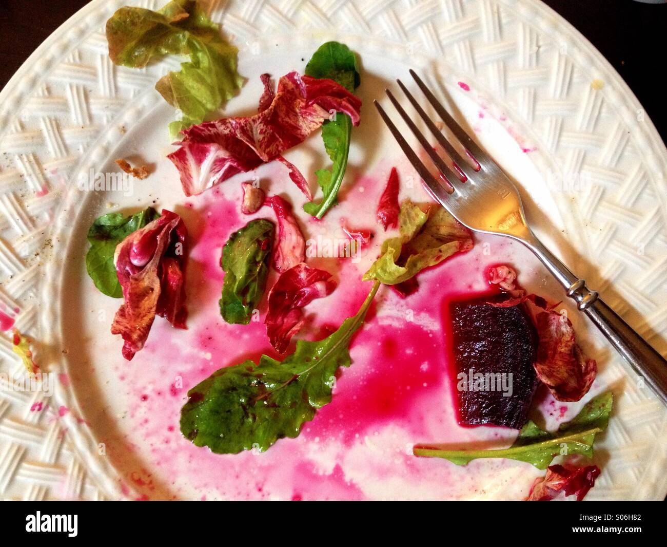 Just finished beet salad on white plate - Smartphone Captured Stock Image
