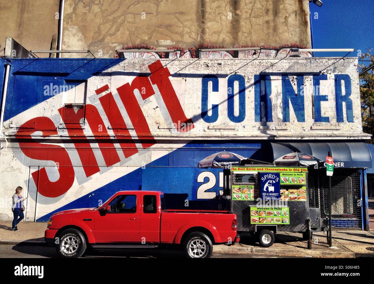 Shirt corner shop, 3rd street and Market Street, Philadelphia , Pennsylvania - Smartphone Captured Stock Image