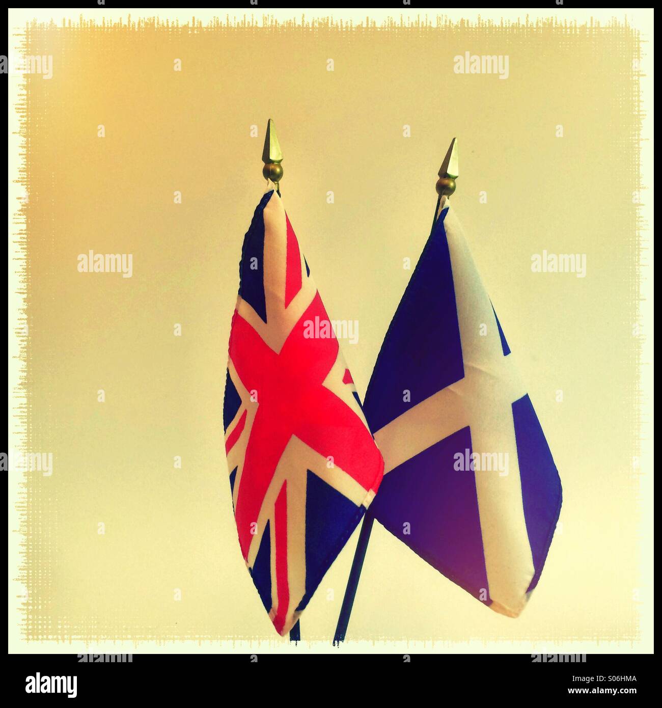 British Union Jack and Scottish Saltire flags together. Stock Photo