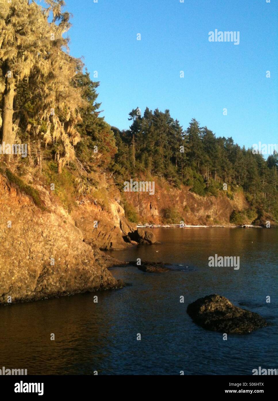Sunset at Salt Creek shore line in Washington State. Stock Photo