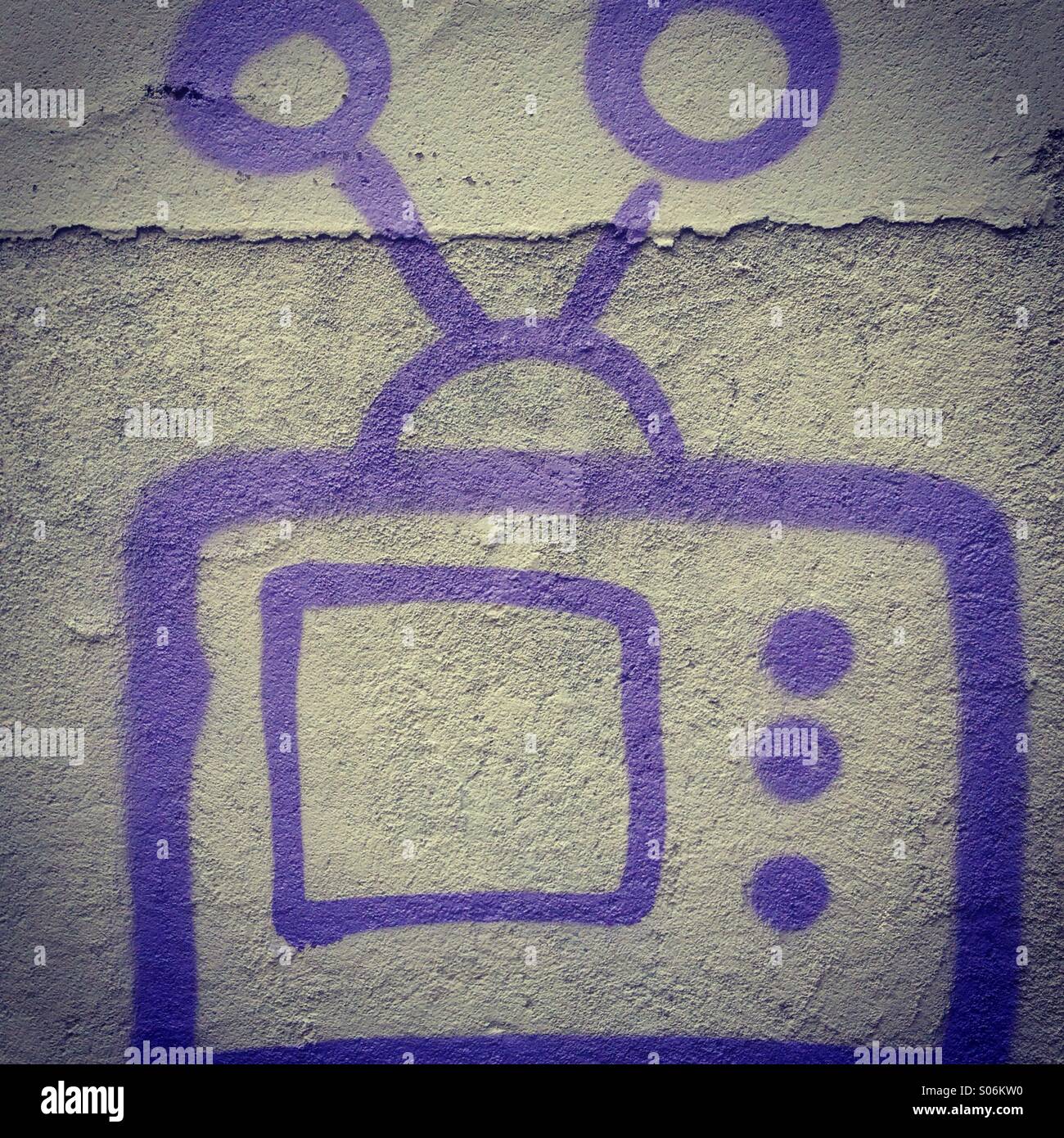 Street Art Drawing Of A Television In Madrid Spain Stock Photo Alamy
